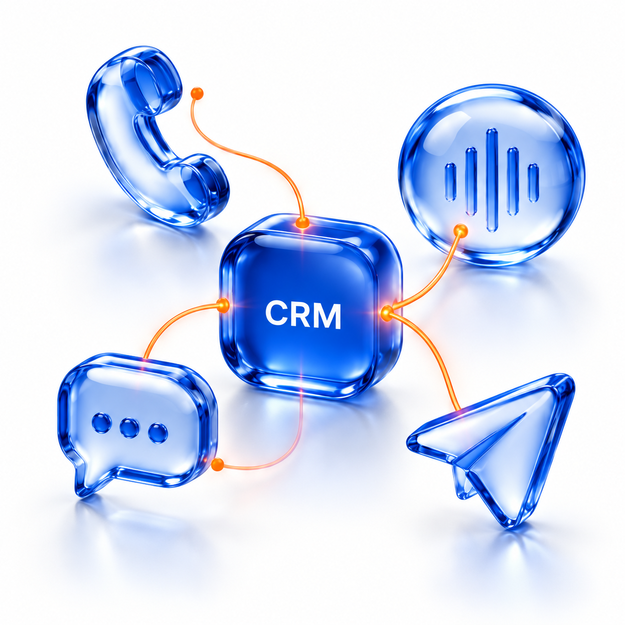 CRM connected to calling, AI analysis, support and Telegram